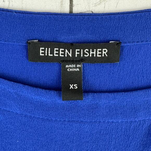 Eileen Fisher Blue Silk Georgette Washable Crepe Cap Sleeve Boxy Dress Size XS - Picture 5 of 14
